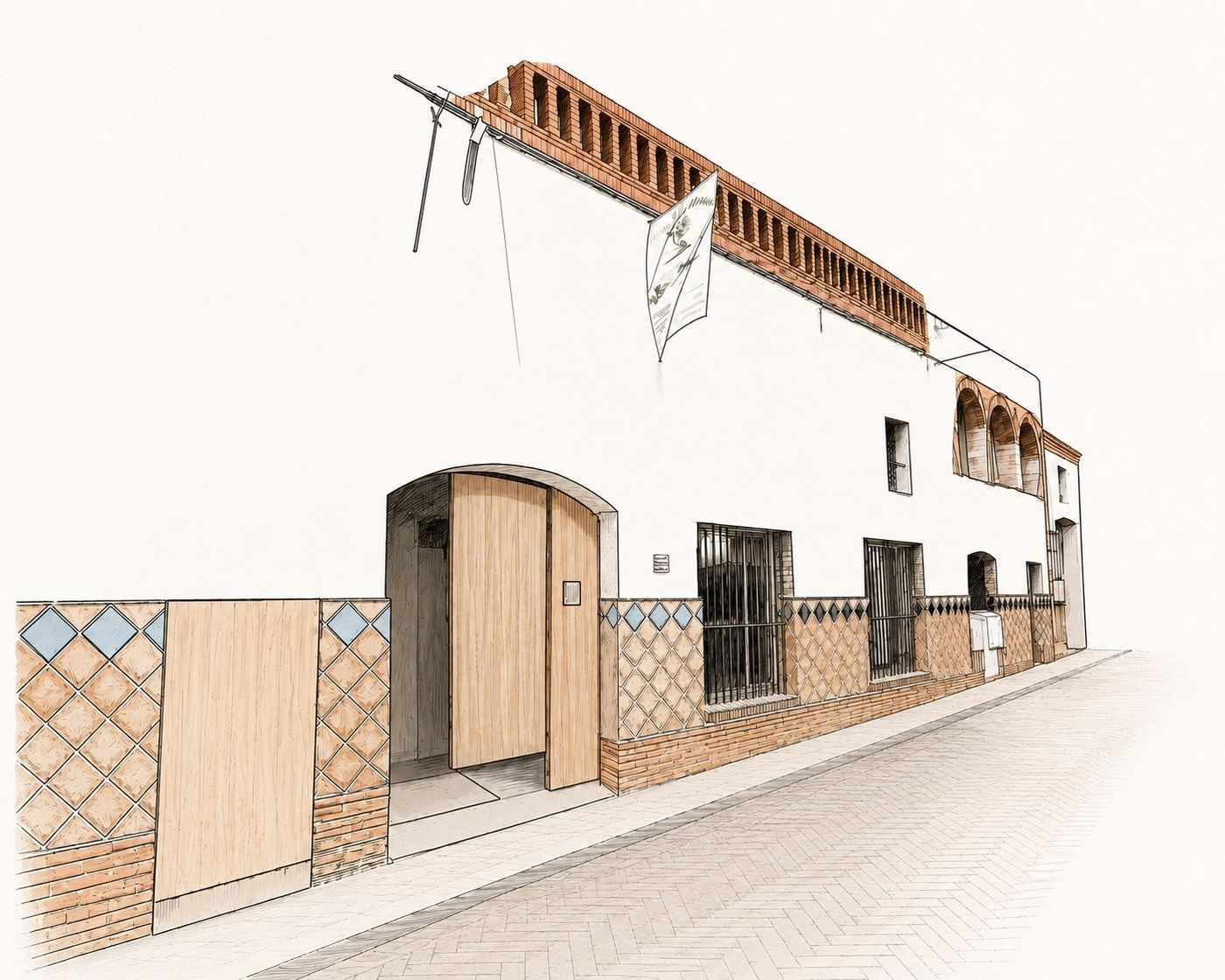 Dibuix de la façana de la pizzeria al carrer Ponent
